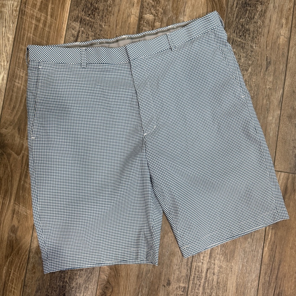 Walter Hagen Golf Shorts Men 38 Blue Gingham Micro-Check Performance Stretch 22"